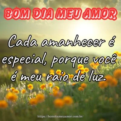 Bom dia meu amor! Cada amanhecer é especial, porque você é meu raio de luz. Bom dia meu amor! Cada amanhecer é especial, porque você é meu raio de luz.