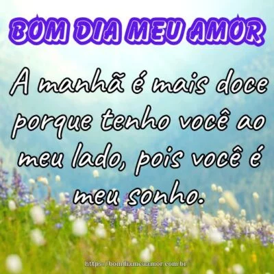 Bom dia meu amor! A manhã é mais doce porque tenho você ao meu lado, pois você é meu sonho. Bom dia meu amor! A manhã é mais doce porque tenho você ao meu lado, pois você é meu sonho.