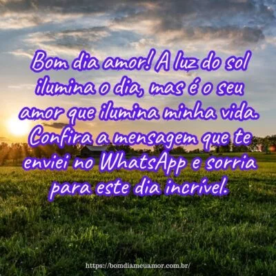 Bom dia amor! A luz do sol ilumina o dia, mas é o seu amor que ilumina minha vida. Confira a mensagem que te enviei no WhatsApp e sorria para este dia incrível.