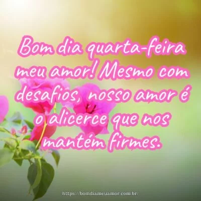 Bom dia quarta-feira meu amor! Mesmo com desafios, nosso amor é o alicerce que nos mantém firmes.