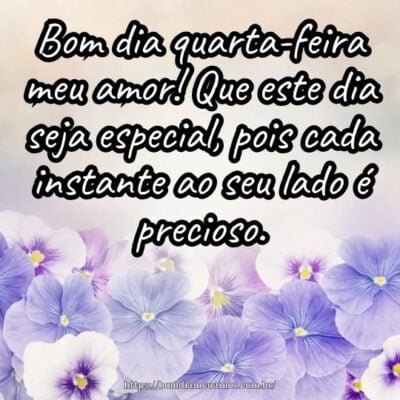 Bom dia quarta-feira meu amor! Que este dia seja especial, pois cada instante ao seu lado é precioso. Bom dia quarta-feira meu amor! Que este dia seja especial, pois cada instante ao seu lado é precioso.