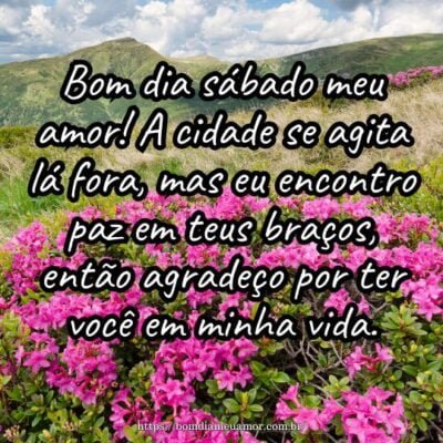 Bom dia sábado meu amor! A cidade se agita lá fora, mas eu encontro paz em teus braços, então agradeço por ter você em minha vida. Bom dia sábado meu amor! A cidade se agita lá fora, mas eu encontro paz em teus braços, então agradeço por ter você em minha vida.