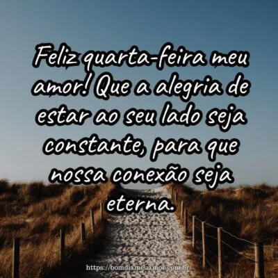 Feliz quarta-feira meu amor! Que a alegria de estar ao seu lado seja constante, para que nossa conexão seja eterna.