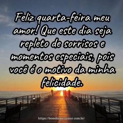 Feliz quarta-feira meu amor! Que este dia seja repleto de sorrisos e momentos especiais, pois você é o motivo da minha felicidade.