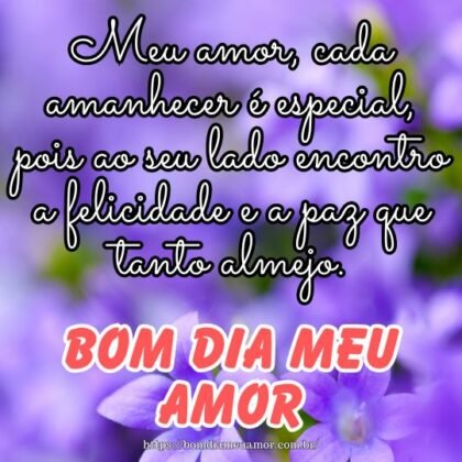 Meu amor, cada amanhecer é especial, pois ao seu lado encontro a felicidade e a paz que tanto almejo. Bom dia minha vida! Meu amor, cada amanhecer é especial, pois ao seu lado encontro a felicidade e a paz que tanto almejo. Bom dia minha vida!