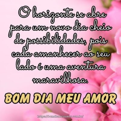 Bom dia meu amor! O horizonte se abre para um novo dia cheio de possibilidades, pois cada amanhecer ao seu lado é uma aventura maravilhosa. Bom dia meu amor! O horizonte se abre para um novo dia cheio de possibilidades, pois cada amanhecer ao seu lado é uma aventura maravilhosa.