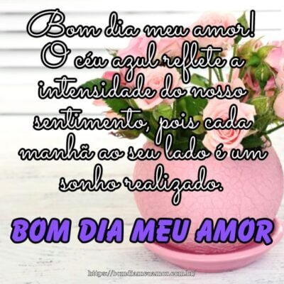 Bom dia meu amor! O céu azul reflete a intensidade do nosso sentimento, pois cada manhã ao seu lado é um sonho realizado. Bom dia meu amor! O céu azul reflete a intensidade do nosso sentimento, pois cada manhã ao seu lado é um sonho realizado.