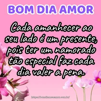 Bom dia amor! Cada amanhecer ao seu lado é um presente, pois ter um namorado tão especial faz cada dia valer a pena.