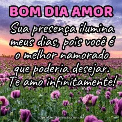 Bom dia amor! Sua presença ilumina meus dias, pois você é o melhor namorado que poderia desejar. Te amo infinitamente! Bom dia amor! Sua presença ilumina meus dias, pois você é o melhor namorado que poderia desejar. Te amo infinitamente!