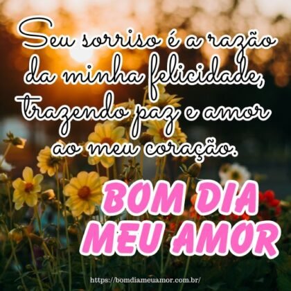 Seu sorriso é a razão da minha felicidade, trazendo paz e amor ao meu coração. Bom dia meu amor! Seu sorriso é a razão da minha felicidade, trazendo paz e amor ao meu coração. Bom dia meu amor!