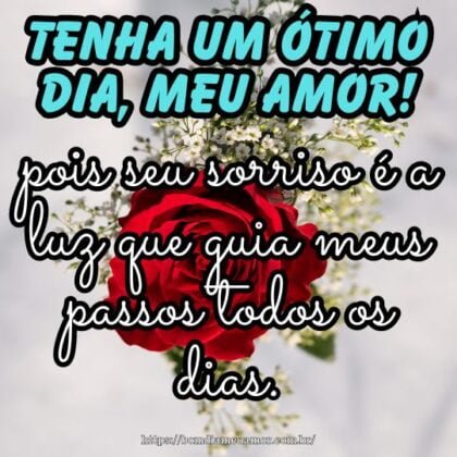 Te desejo um dia incrível, meu amor, pois seu sorriso é a luz que guia meus passos todos os dias. Te desejo um dia incrível, meu amor, pois seu sorriso é a luz que guia meus passos todos os dias.