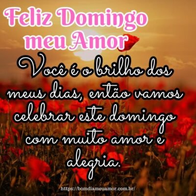 Feliz domingo meu amor! Você é o brilho dos meus dias, então vamos celebrar este domingo com muito amor e alegria. Feliz domingo meu amor! Você é o brilho dos meus dias, então vamos celebrar este domingo com muito amor e alegria.
