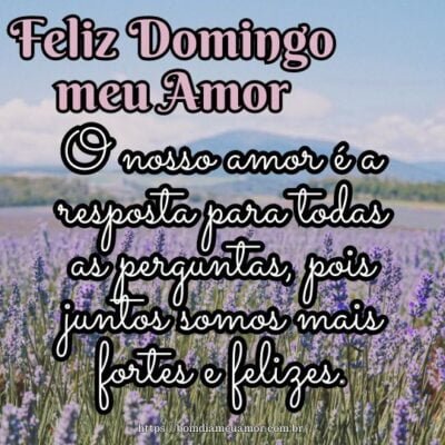 Feliz domingo meu amor! O nosso amor é a resposta para todas as perguntas, pois juntos somos mais fortes e felizes. Feliz domingo meu amor! O nosso amor é a resposta para todas as perguntas, pois juntos somos mais fortes e felizes.