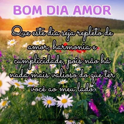 Bom dia amor! Que este dia seja repleto de amor, harmonia e cumplicidade, pois não há nada mais valioso do que ter você ao meu lado. Bom dia amor! Que este dia seja repleto de amor, harmonia e cumplicidade, pois não há nada mais valioso do que ter você ao meu lado.