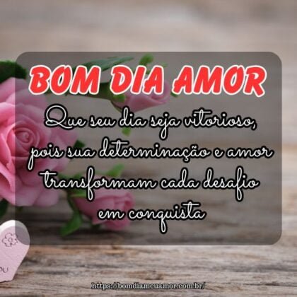 Bom dia, meu amor! Que seu dia seja vitorioso, pois sua determinação e amor transformam cada desafio em conquista. Bom dia, meu amor! Que seu dia seja vitorioso, pois sua determinação e amor transformam cada desafio em conquista.