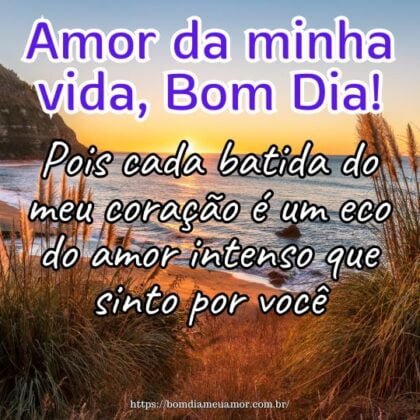 Amor da minha vida, bom dia! Pois cada batida do meu coração é um eco do amor intenso que sinto por você. Amor da minha vida, bom dia! Pois cada batida do meu coração é um eco do amor intenso que sinto por você.