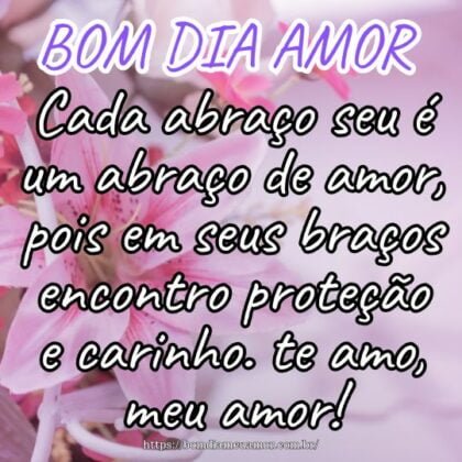 Bom dia! Cada abraço seu é um abraço de amor, pois em seus braços encontro proteção e carinho. te amo, meu amor! Bom dia! Cada abraço seu é um abraço de amor, pois em seus braços encontro proteção e carinho. te amo, meu amor!