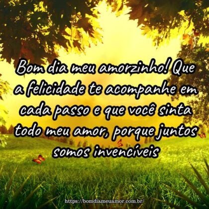 Bom dia meu amorzinho! Que a felicidade te acompanhe em cada passo e que você sinta todo meu amor, porque juntos somos invencíveis. Bom dia meu amorzinho! Que a felicidade te acompanhe em cada passo e que você sinta todo meu amor, porque juntos somos invencíveis.