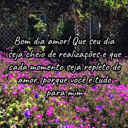 Bom dia amor! Que seu dia seja cheio de realizações e que cada momento seja repleto de amor, porque você é tudo para mim. Bom dia amor! Que seu dia seja cheio de realizações e que cada momento seja repleto de amor, porque você é tudo para mim.
