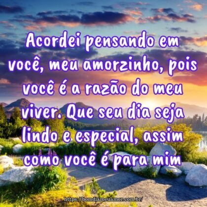 Acordei pensando em você, meu amorzinho, pois você é a razão do meu viver. Que seu dia seja lindo e especial, assim como você é para mim. Acordei pensando em você, meu amorzinho, pois você é a razão do meu viver. Que seu dia seja lindo e especial, assim como você é para mim.