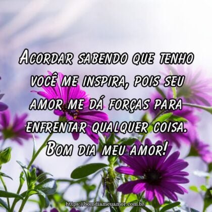 Acordar sabendo que tenho você me inspira, pois seu amor me dá forças para enfrentar qualquer coisa. Bom dia meu amor! Acordar sabendo que tenho você me inspira, pois seu amor me dá forças para enfrentar qualquer coisa. Bom dia meu amor!