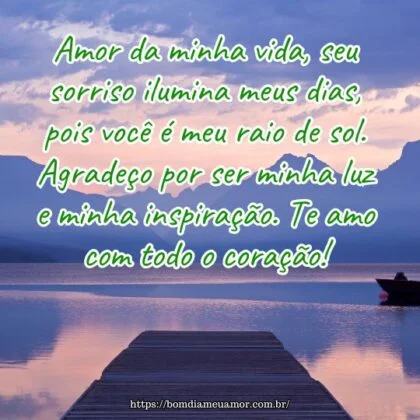 Amor da minha vida, seu sorriso ilumina meus dias, pois você é meu raio de sol. Agradeço por ser minha luz e minha inspiração. Te amo com todo o coração!