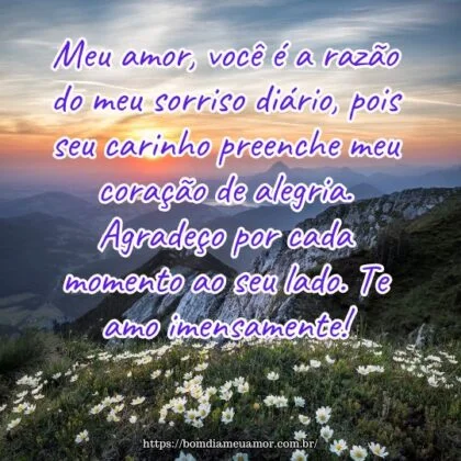 Meu amor, você é a razão do meu sorriso diário, pois seu carinho preenche meu coração de alegria. Agradeço por cada momento ao seu lado. Te amo imensamente!