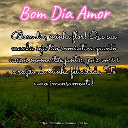 Bom dia, minha flor! Que sua manhã seja tão romântica quanto nossos momentos juntos, pois você é a razão da minha felicidade. Te amo imensamente! Bom dia, minha flor! Que sua manhã seja tão romântica quanto nossos momentos juntos, pois você é a razão da minha felicidade. Te amo imensamente!