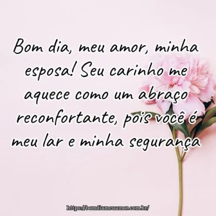 Bom dia, meu amor, minha esposa! Seu carinho me aquece como um abraço reconfortante, pois você é meu lar e minha segurança.