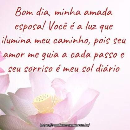 Bom dia, minha amada esposa! Você é a luz que ilumina meu caminho, pois seu amor me guia a cada passo e seu sorriso é meu sol diário.
