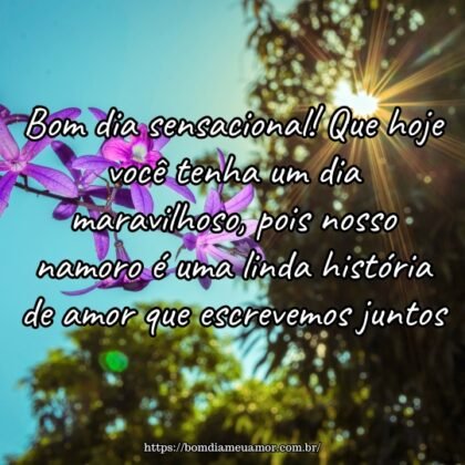 Bom dia sensacional! Que hoje você tenha um dia maravilhoso, pois nosso namoro é uma linda história de amor que escrevemos juntos. Bom dia sensacional! Que hoje você tenha um dia maravilhoso, pois nosso namoro é uma linda história de amor que escrevemos juntos.