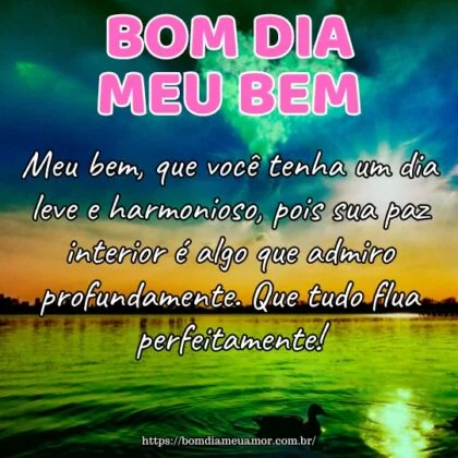 Meu bem, que você tenha um dia leve e harmonioso, pois sua paz interior é algo que admiro profundamente. Que tudo flua perfeitamente!