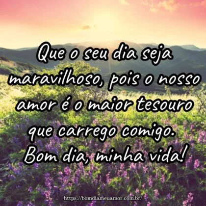 Que o seu dia seja maravilhoso, pois o nosso amor é o maior tesouro que carrego comigo. Bom dia, minha vida!
