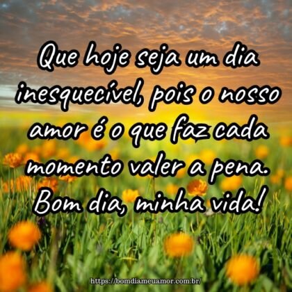 Que hoje seja um dia inesquecível, pois o nosso amor é o que faz cada momento valer a pena. Bom dia, minha vida! Que hoje seja um dia inesquecível, pois o nosso amor é o que faz cada momento valer a pena. Bom dia, minha vida!