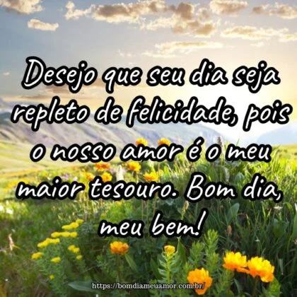 Desejo que seu dia seja repleto de felicidade, pois o nosso amor é o meu maior tesouro. Bom dia, meu bem!