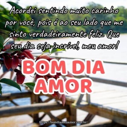 Acordei sentindo muito carinho por você, pois é ao seu lado que me sinto verdadeiramente feliz. Que seu dia seja incrível, meu amor! Acordei sentindo muito carinho por você, pois é ao seu lado que me sinto verdadeiramente feliz. Que seu dia seja incrível, meu amor!