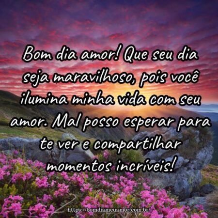 Bom dia amor! Que seu dia seja maravilhoso, pois você ilumina minha vida com seu amor. Mal posso esperar para te ver e compartilhar momentos incríveis! Bom dia amor! Que seu dia seja maravilhoso, pois você ilumina minha vida com seu amor. Mal posso esperar para te ver e compartilhar momentos incríveis!