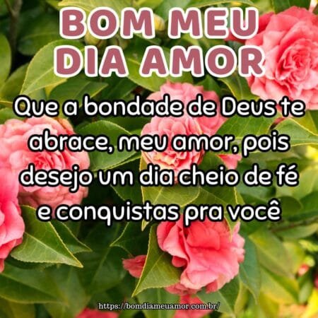 Que a bondade de Deus te abrace, meu amor, pois desejo um dia cheio de fé e conquistas pra você. Que a bondade de Deus te abrace, meu amor, pois desejo um dia cheio de fé e conquistas pra você.