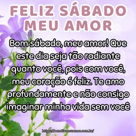 Bom sábado, meu amor! Que este dia seja tão radiante quanto você, pois com você, meu coração é feliz. Te amo profundamente e não consigo imaginar minha vida sem você.