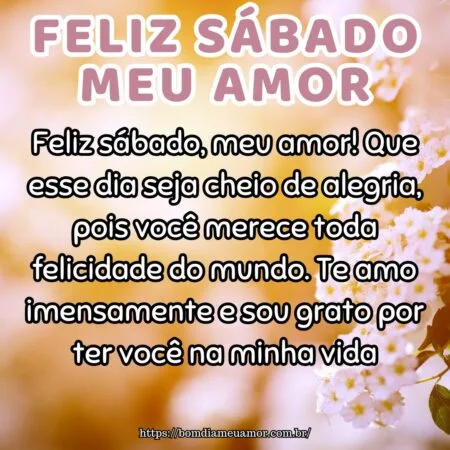 Feliz sábado, meu amor! Que esse dia seja cheio de alegria, pois você merece toda felicidade do mundo. Te amo imensamente e sou grato por ter você na minha vida.