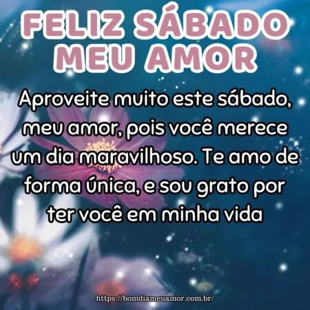 Aproveite muito este sábado, meu amor, pois você merece um dia maravilhoso. Te amo de forma única, e sou grato por ter você em minha vida.