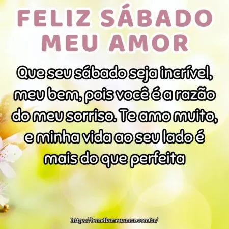 Que seu sábado seja incrível, meu bem, pois você é a razão do meu sorriso. Te amo muito, e minha vida ao seu lado é mais do que perfeita.