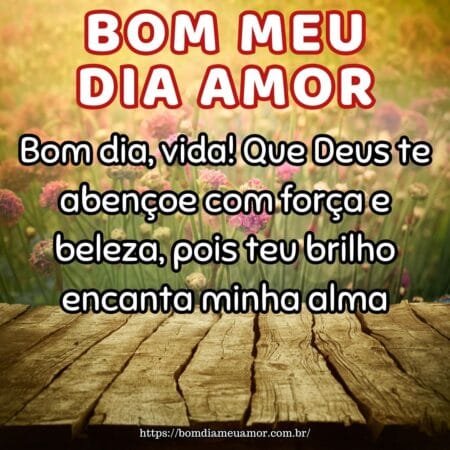 Bom dia, vida! Que Deus te abençoe com força e beleza, pois teu brilho encanta minha alma. Bom dia, vida! Que Deus te abençoe com força e beleza, pois teu brilho encanta minha alma.