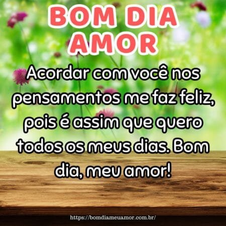 Acordar com você nos pensamentos me faz feliz, pois é assim que quero todos os meus dias. Bom dia, meu amor! Acordar com você nos pensamentos me faz feliz, pois é assim que quero todos os meus dias. Bom dia, meu amor!