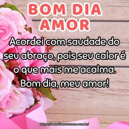 Acordei com saudade do seu abraço, pois seu calor é o que mais me acalma. Bom dia, meu amor! Acordei com saudade do seu abraço, pois seu calor é o que mais me acalma. Bom dia, meu amor!