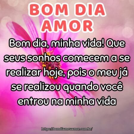 Bom dia, minha vida! Que seus sonhos comecem a se realizar hoje, pois o meu já se realizou quando você entrou na minha vida. Bom dia, minha vida! Que seus sonhos comecem a se realizar hoje, pois o meu já se realizou quando você entrou na minha vida.