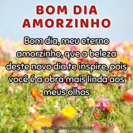 Bom dia, meu eterno amorzinho, que a beleza deste novo dia te inspire, pois você é a obra mais linda aos meus olhos.