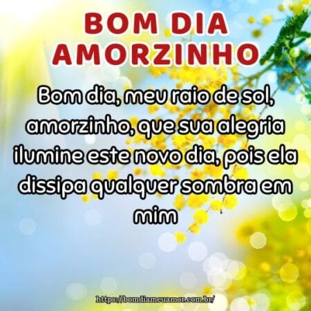 Bom dia, meu raio de sol, amorzinho, que sua alegria ilumine este novo dia, pois ela dissipa qualquer sombra em mim. Bom dia, meu raio de sol, amorzinho, que sua alegria ilumine este novo dia, pois ela dissipa qualquer sombra em mim.