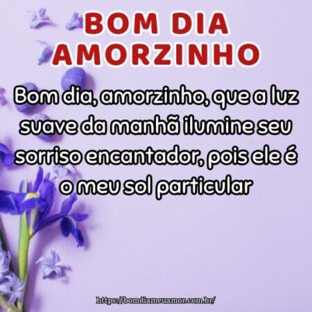 Bom dia, amorzinho, que a luz suave da manhã ilumine seu sorriso encantador, pois ele é o meu sol particular. Bom dia, amorzinho, que a luz suave da manhã ilumine seu sorriso encantador, pois ele é o meu sol particular.