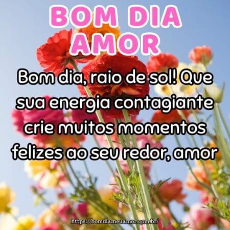 Bom dia, raio de sol! Que sua energia contagiante crie muitos momentos felizes ao seu redor, amor. Bom dia, raio de sol! Que sua energia contagiante crie muitos momentos felizes ao seu redor, amor.